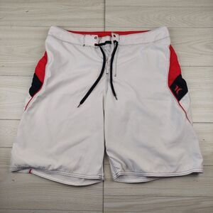Hurley Board Shorts Swim Trunks Mens 38 White‎ Red Surf Beach Drawstring